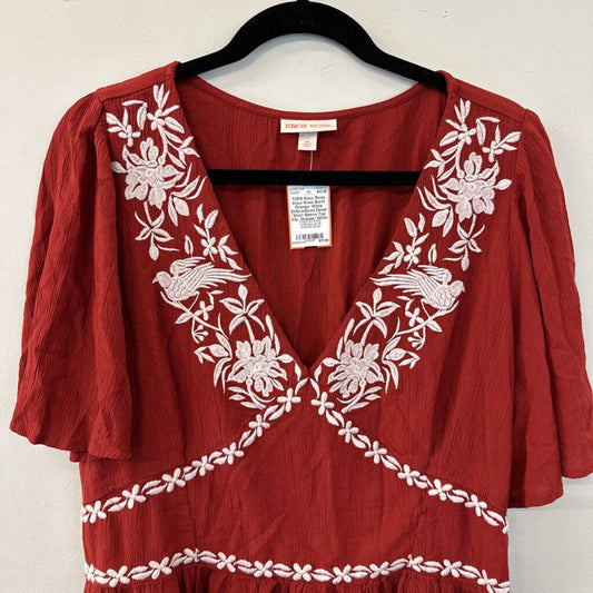 Knox Rose Burnt Orange/ White Embroidered Detail Short Sleeve Top XXL