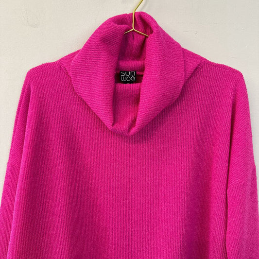 Clara Sunwoo Hot Pink Knit Turtleneck Sweater Extra Large