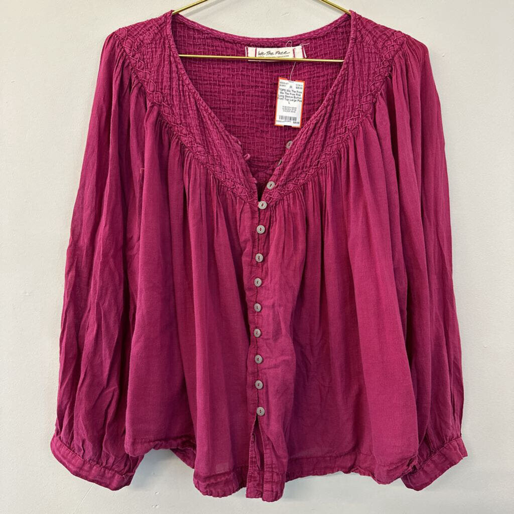 We The Free Pink Long Sleeve Button Front Top Large