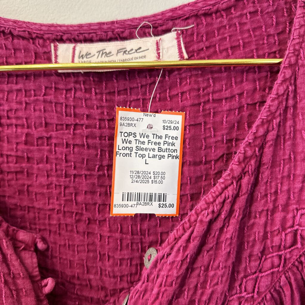 We The Free Pink Long Sleeve Button Front Top Large