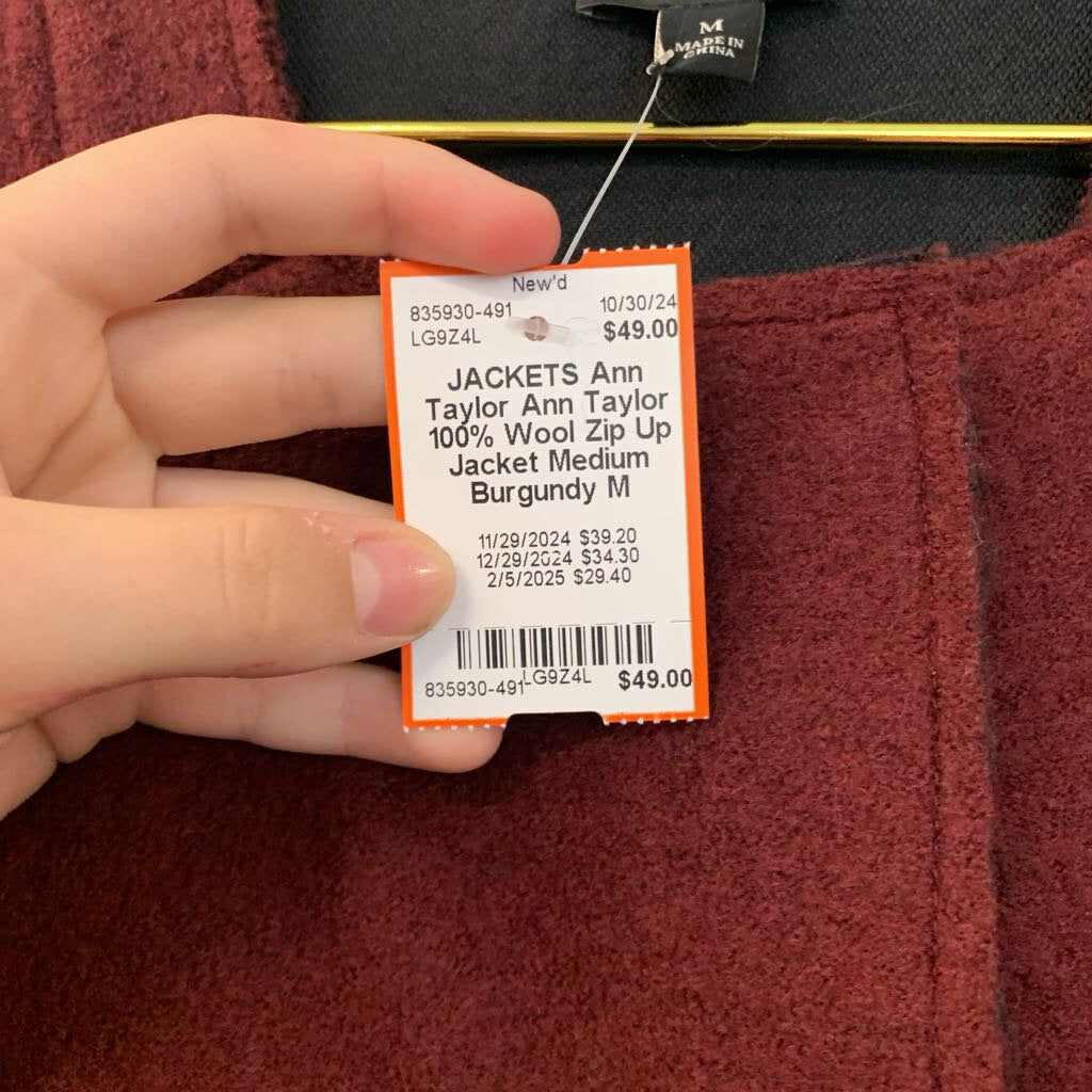 Ann Taylor 100% Wool Zip Up Jacket Medium