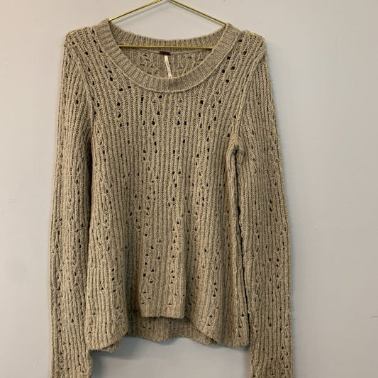 Free People Beige Knit Long Sleeve Sweater Medium