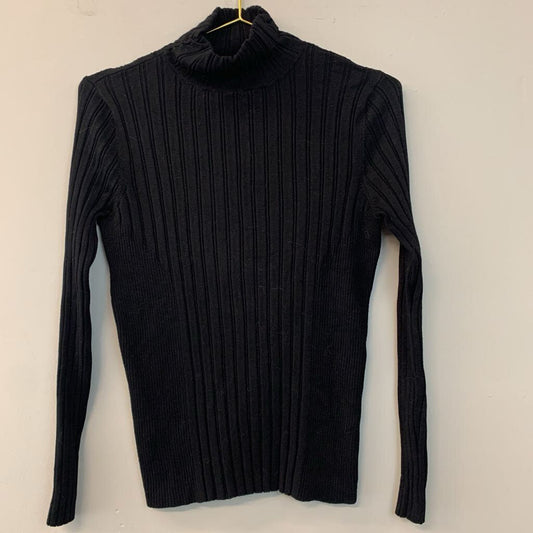 Peck and Peck Black Ribbed Long Sleeve Turtle Neck Top Medium