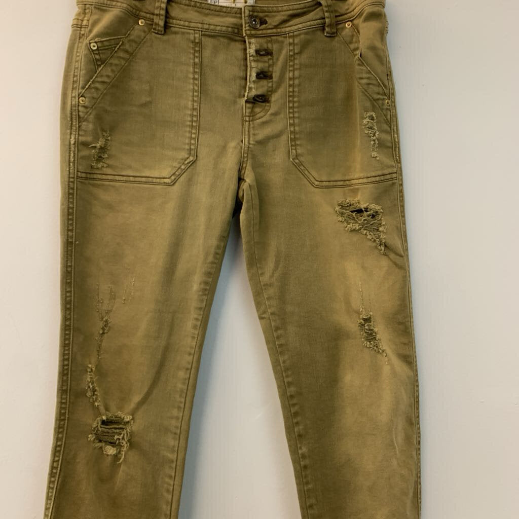 Free People Green Distressed Denim Skinny Pants 4