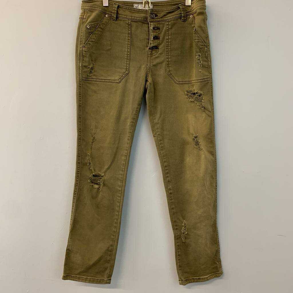 Free People Green Distressed Denim Skinny Pants 4