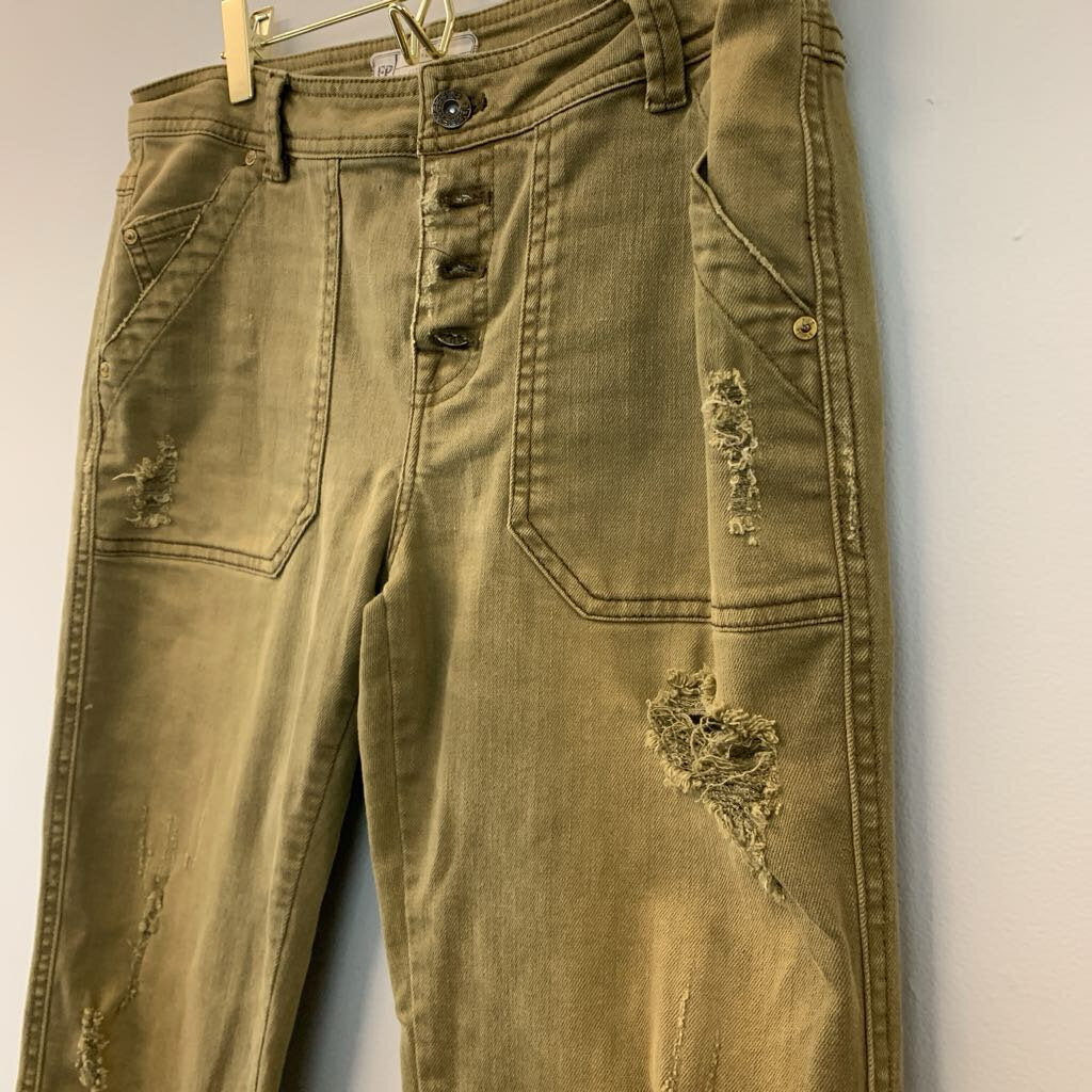 Free People Green Distressed Denim Skinny Pants 4