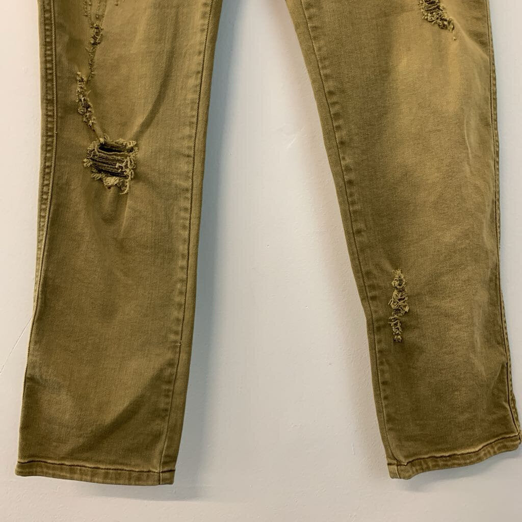 Free People Green Distressed Denim Skinny Pants 4