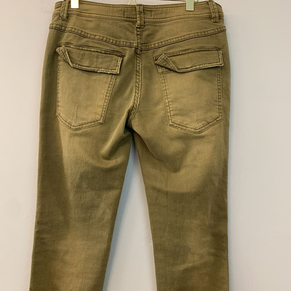 Free People Green Distressed Denim Skinny Pants 4