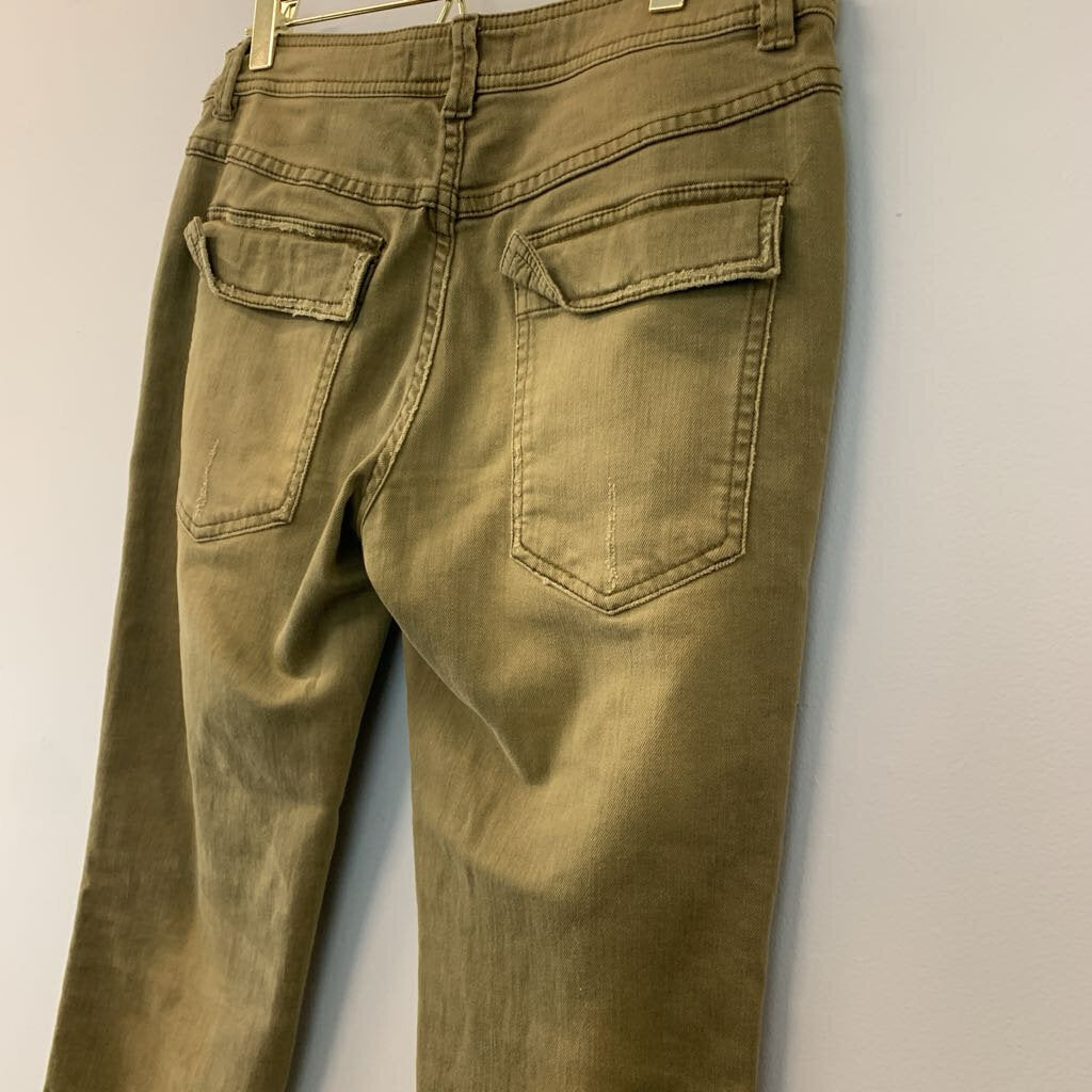 Free People Green Distressed Denim Skinny Pants 4