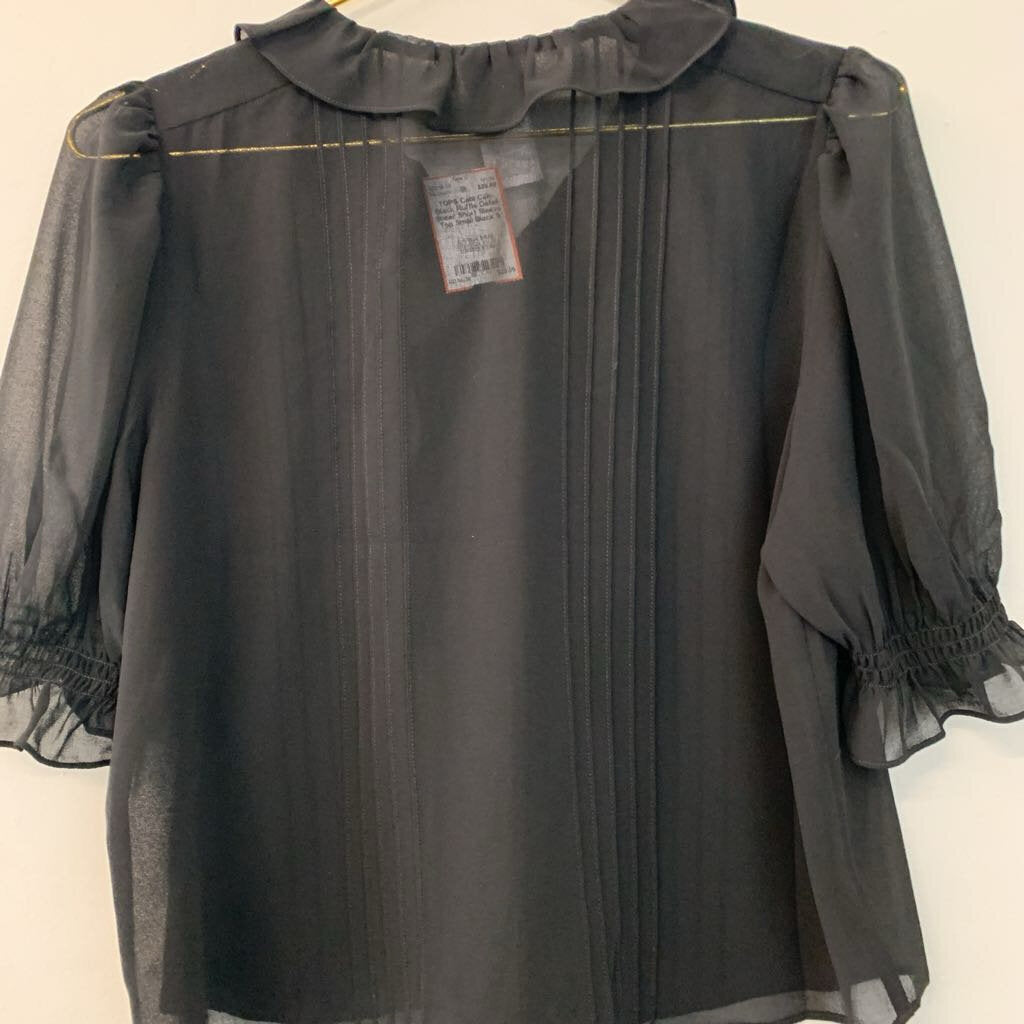 Cabi Black Ruffle Detail Sheer Short Sleeve Top Small