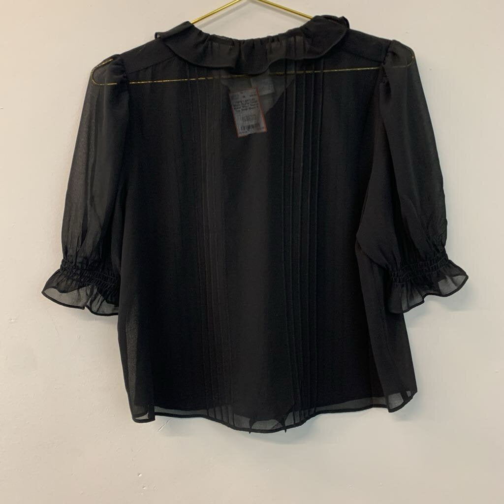 Cabi Black Ruffle Detail Sheer Short Sleeve Top Small