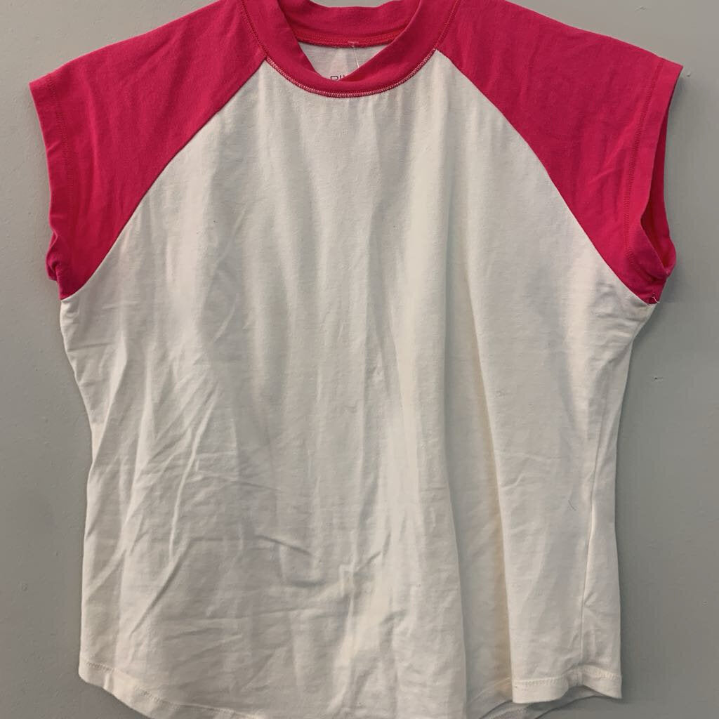 Pilcro Anthropologie White Top With Pink Short Sleeves Small