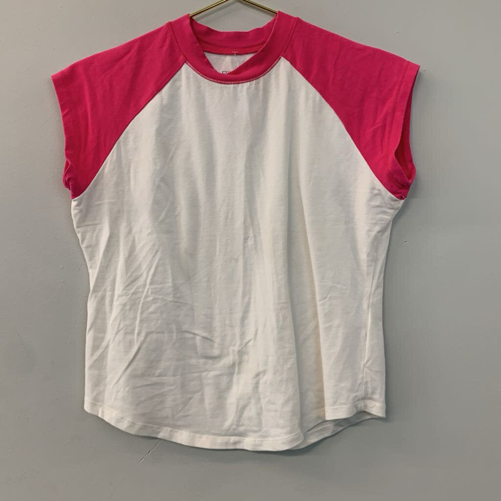 Pilcro Anthropologie White Top With Pink Short Sleeves Small