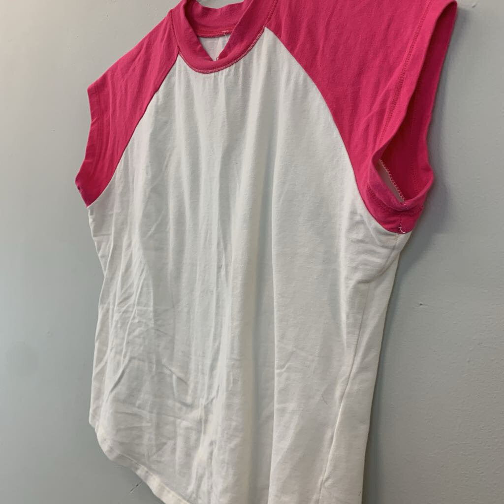 Pilcro Anthropologie White Top With Pink Short Sleeves Small