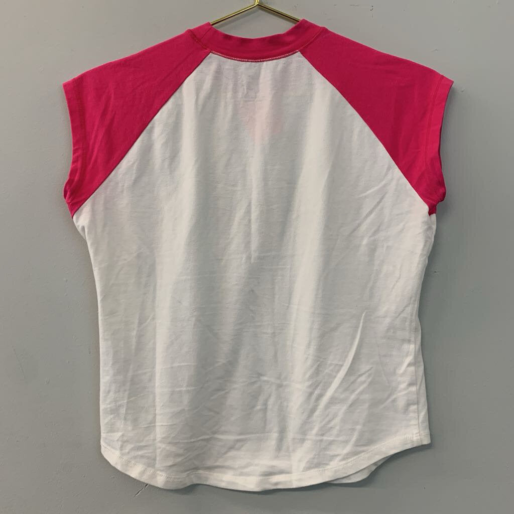 Pilcro Anthropologie White Top With Pink Short Sleeves Small