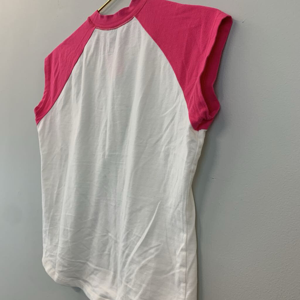 Pilcro Anthropologie White Top With Pink Short Sleeves Small