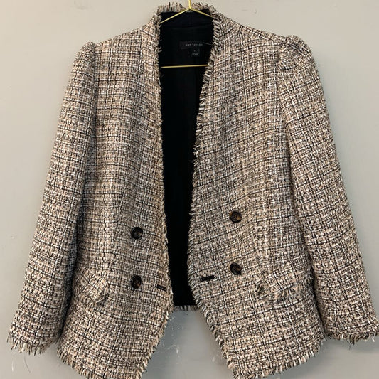 Ann Taylor Cream/ Black Tweed Double Breasted Blazer Jacket 4