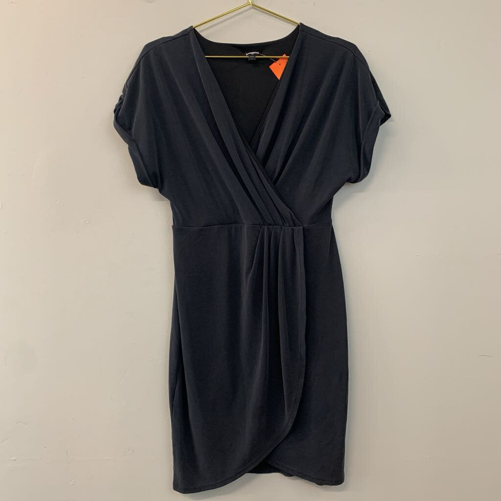 Express Soft Black Short Sleeve V Neck Dress Small