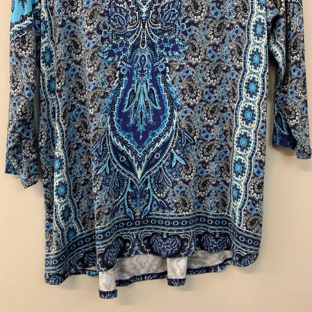 One World Blue/ White Print Long Sleeve Top 1X