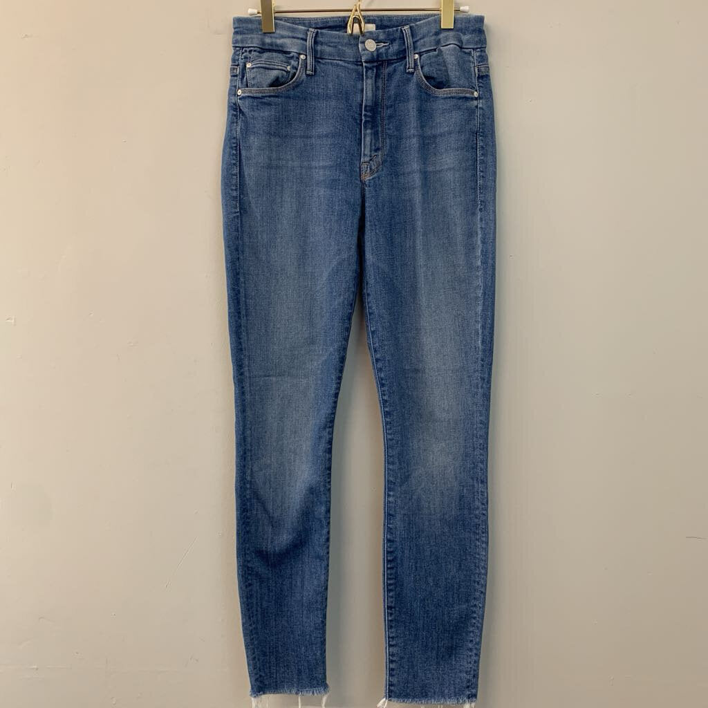 MOTHER Light Denim Skinny Jeans Looker Ankle Fray Hem 26