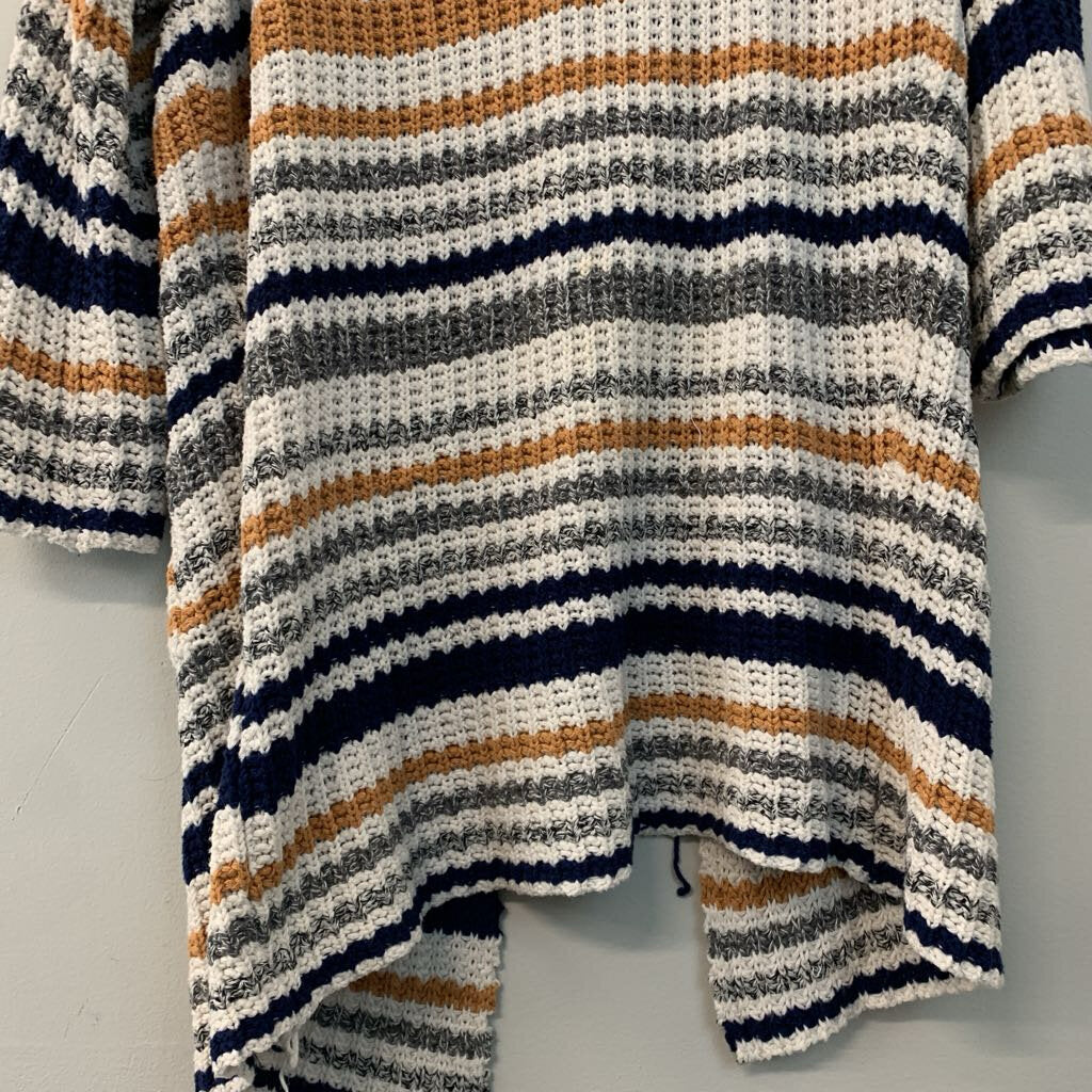 Cream/ Yellow/ Blue Striped Knit Open Front Sweater Medium