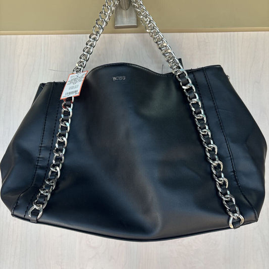 BCBG Black Leather Bag With Silver Chain Handles