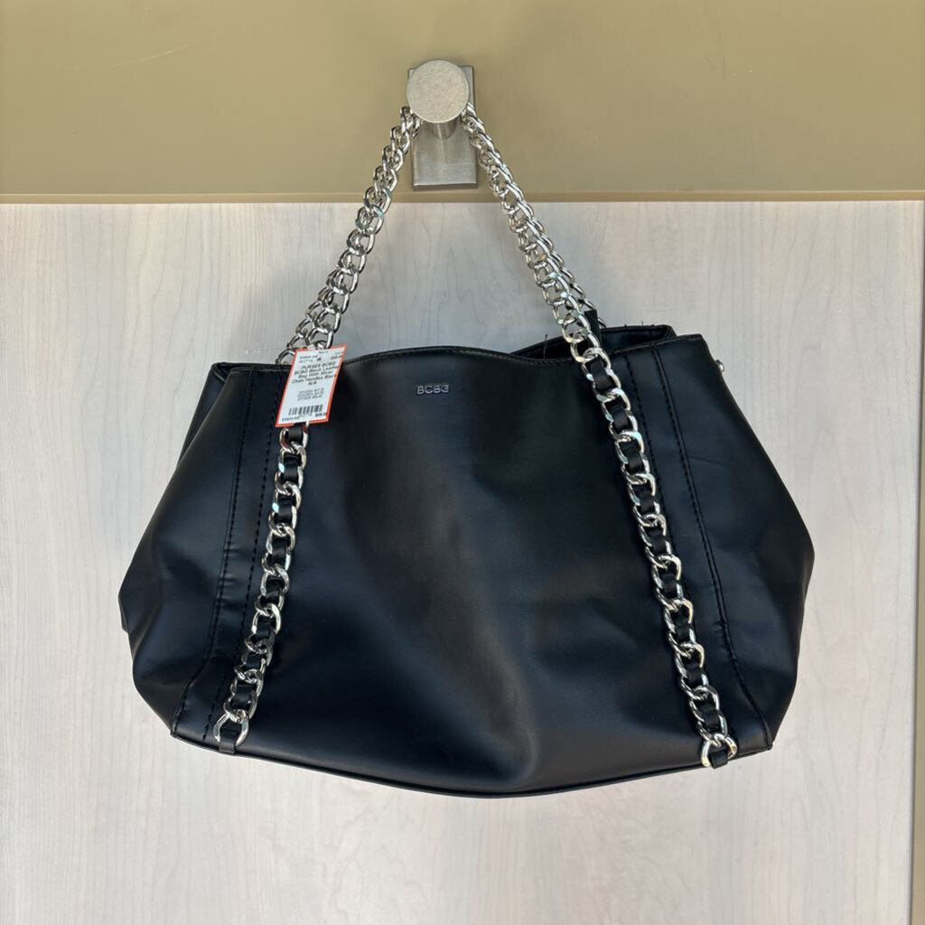 BCBG Black Leather Bag With Silver Chain Handles