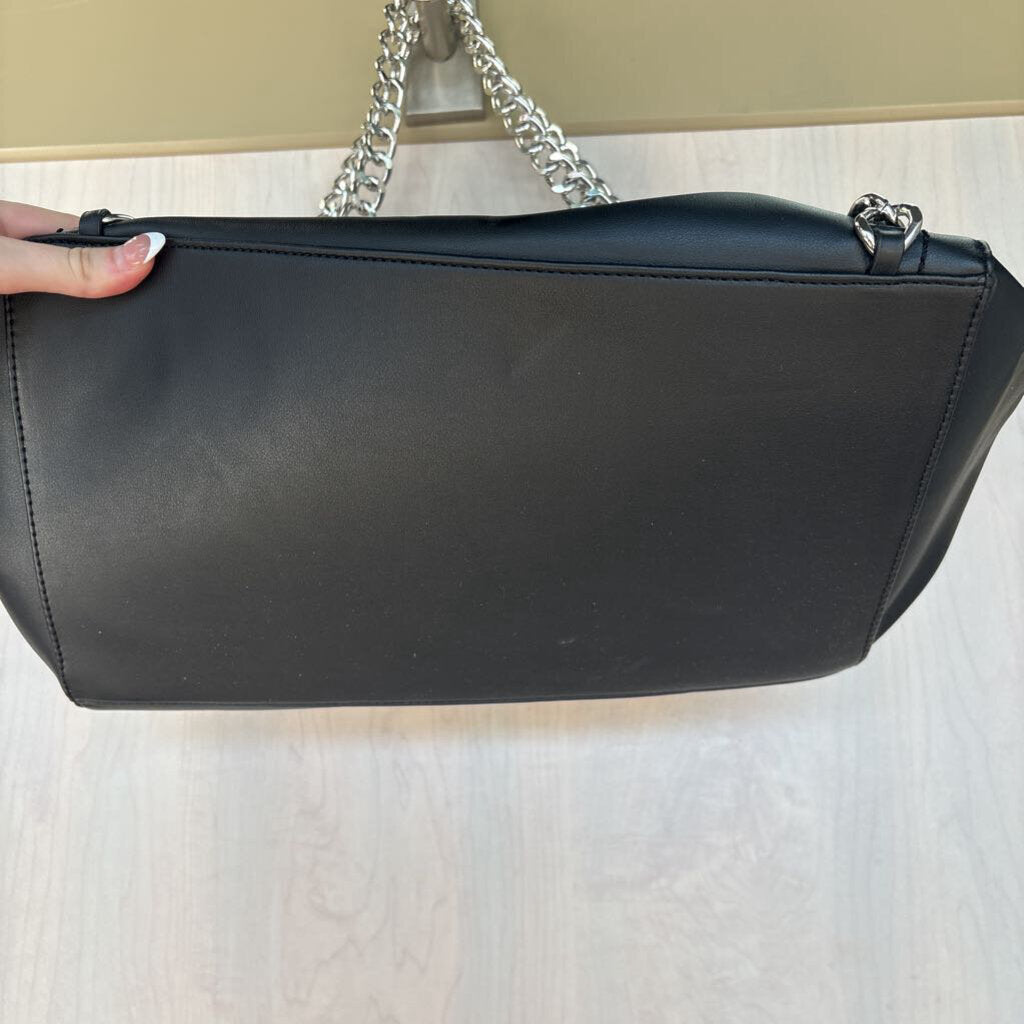 BCBG Black Leather Bag With Silver Chain Handles