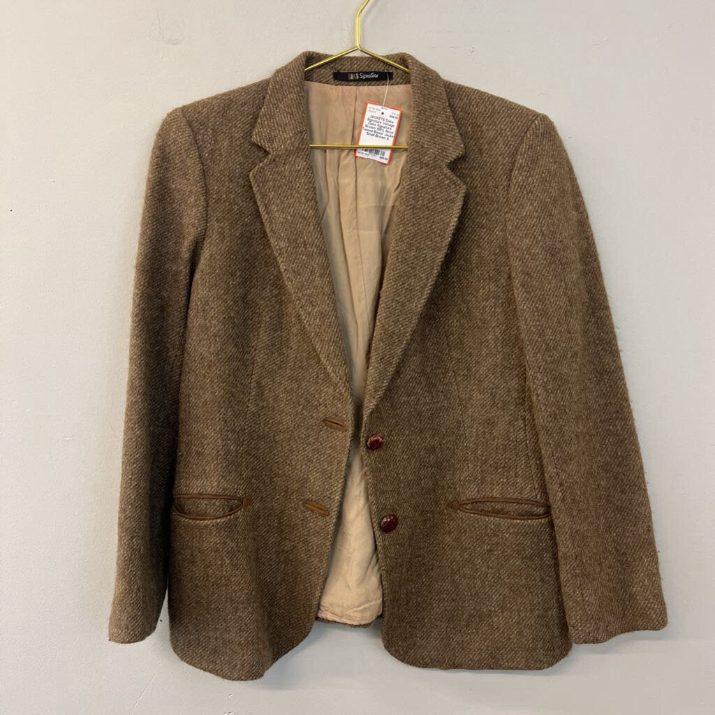 Vintage Daks Signature Brown 100% Wool Tweed Blazer Jacket Small