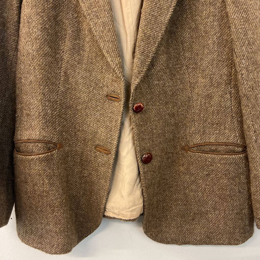 Vintage Daks Signature Brown 100% Wool Tweed Blazer Jacket Small