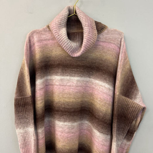 Loft Pink/ Brown Striped Turtleneck Sweater Large