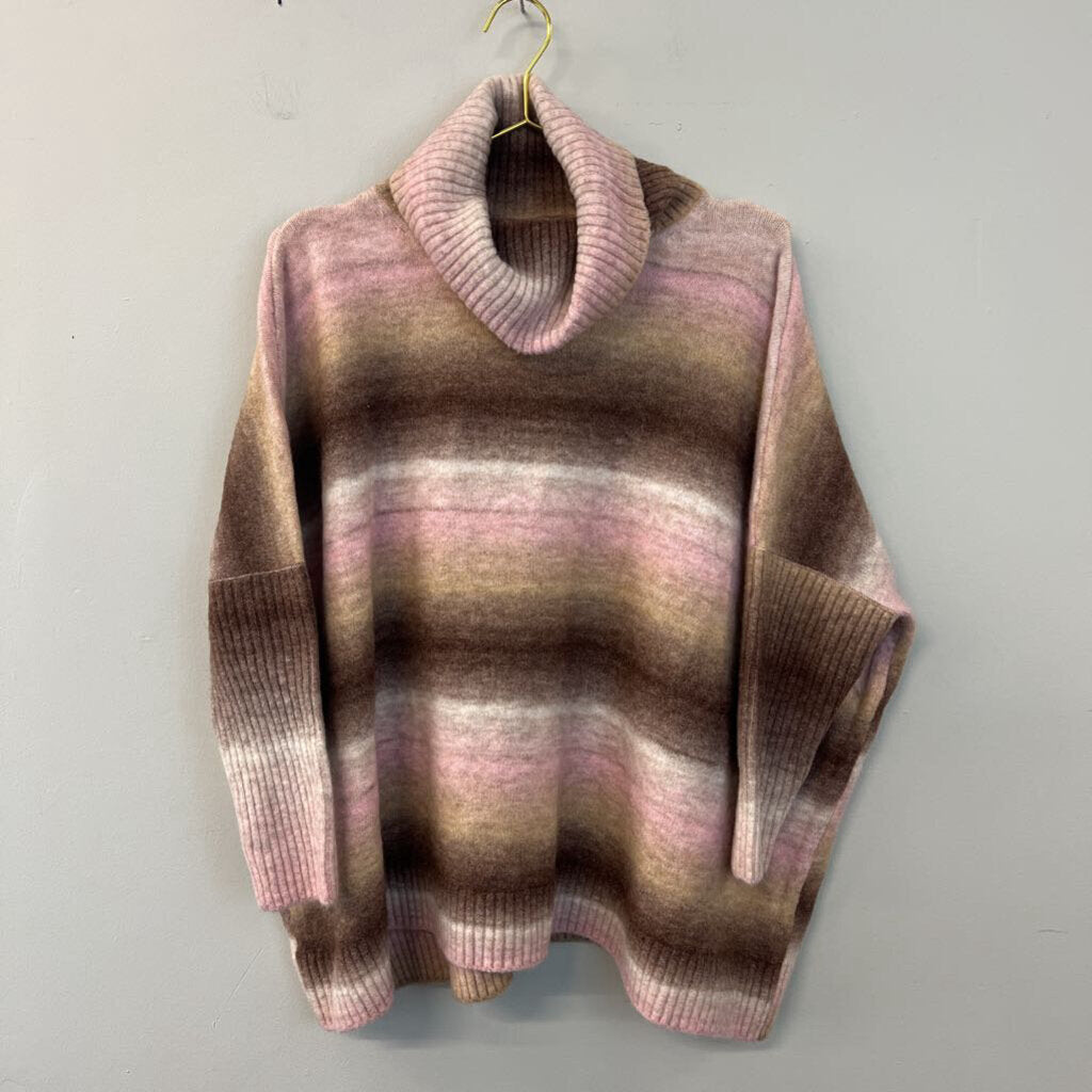 Loft Pink/ Brown Striped Turtleneck Sweater Large