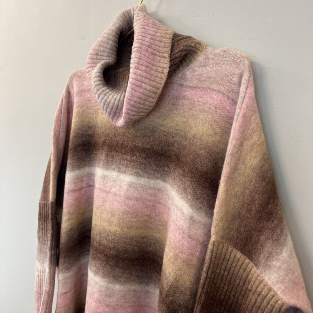 Loft Pink/ Brown Striped Turtleneck Sweater Large