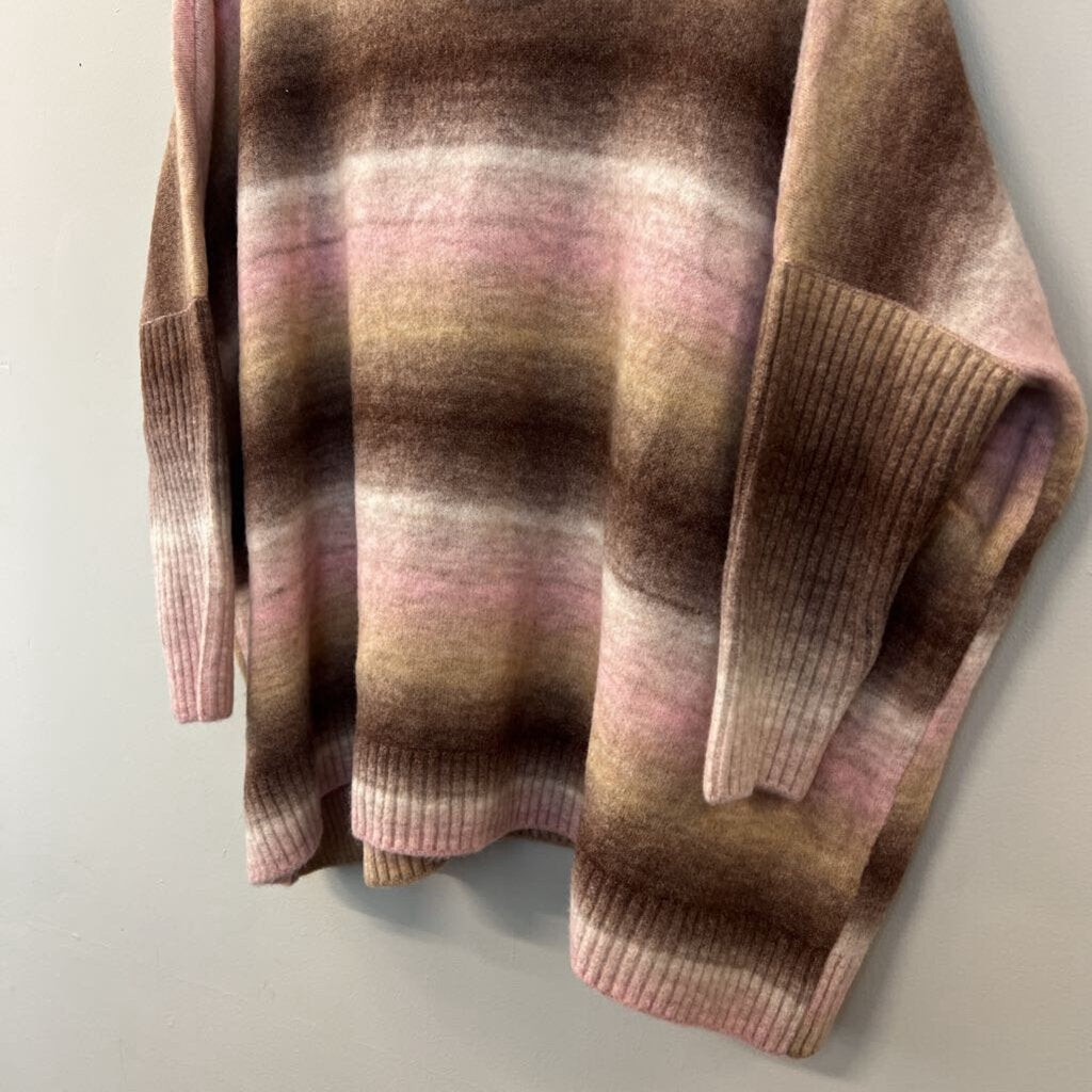 Loft Pink/ Brown Striped Turtleneck Sweater Large