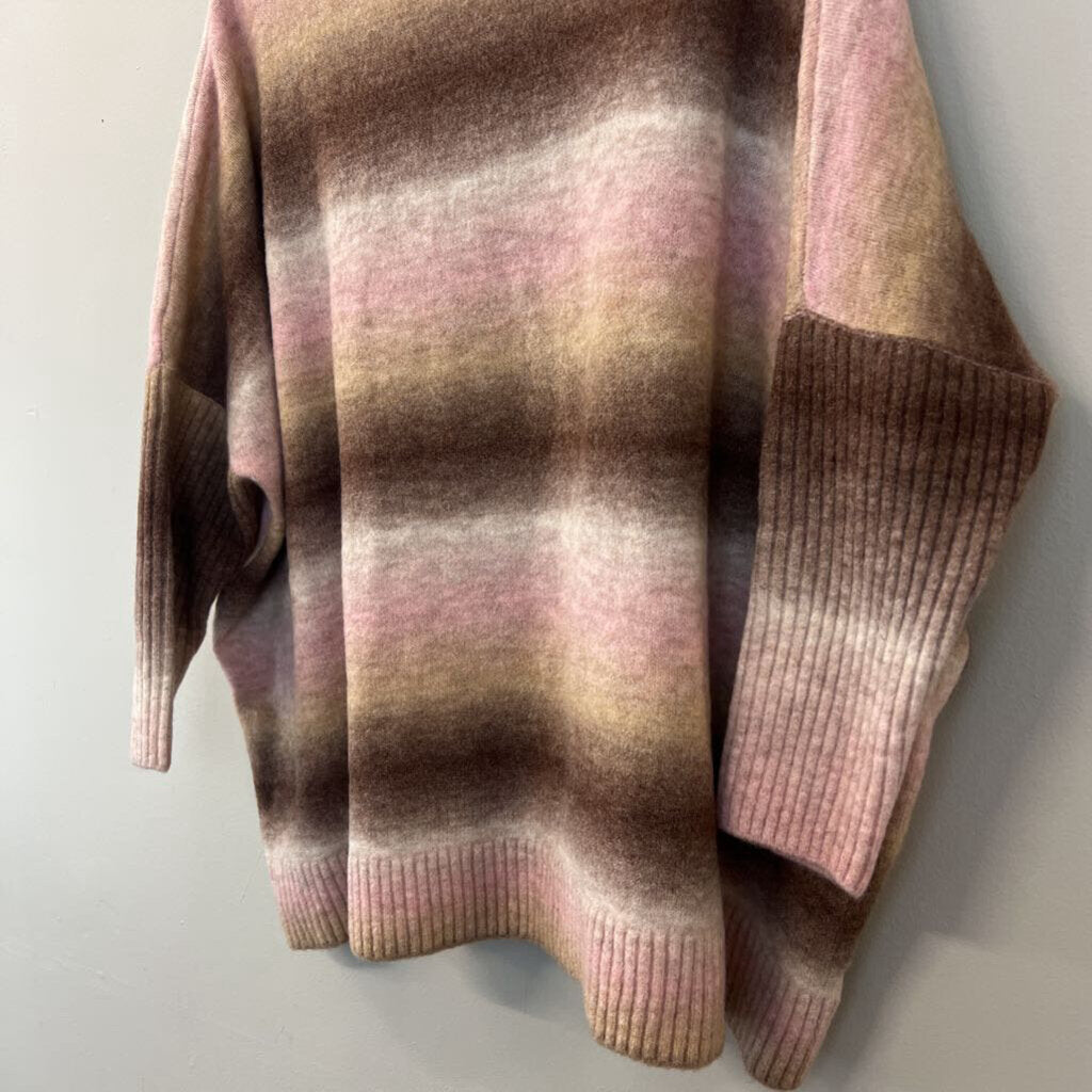 Loft Pink/ Brown Striped Turtleneck Sweater Large