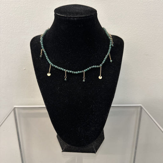 Stretchy Green/ Gold Beaded Choker Necklace