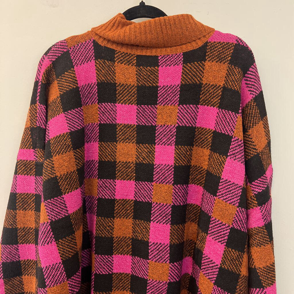 Studio Park Purple/ Orange Sequin Checkered Turtleneck Sweater 4X