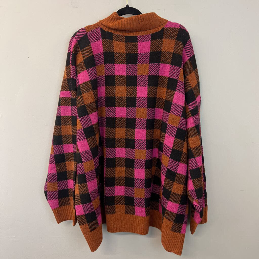 Studio Park Purple/ Orange Sequin Checkered Turtleneck Sweater 4X