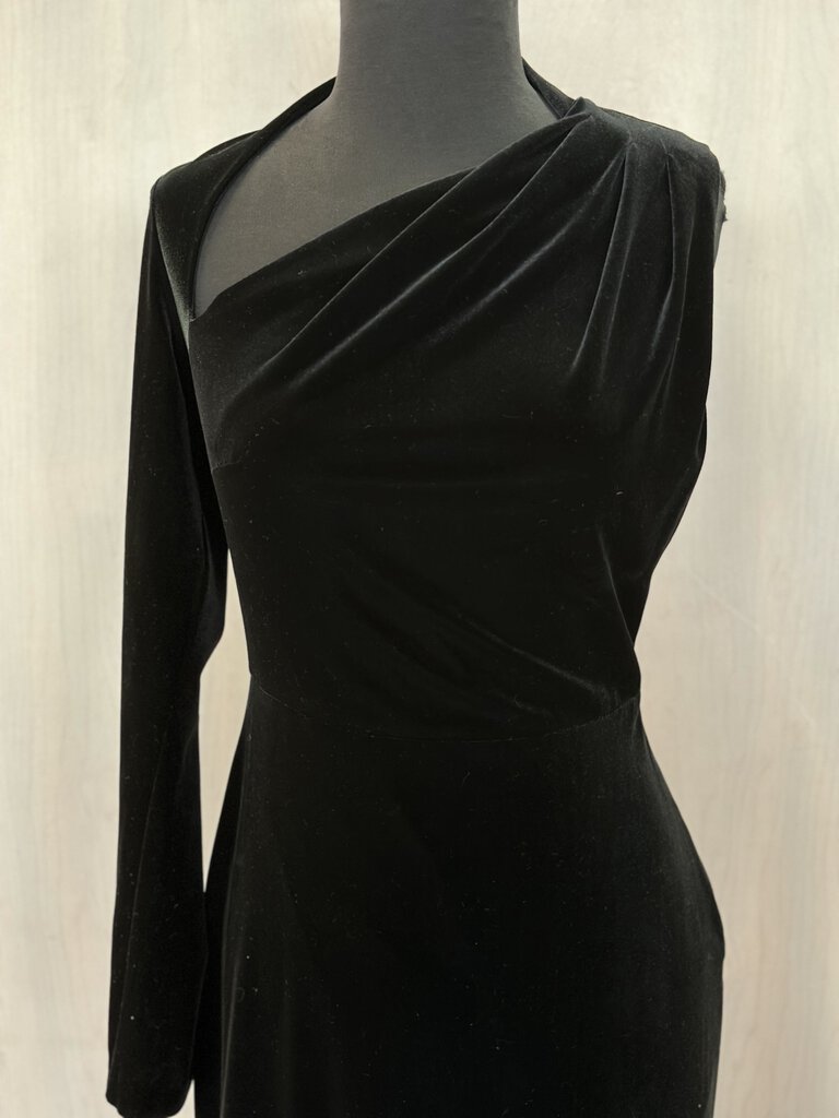 Betsey and Adam Black Velvet One Shoulder Long Sleeve Formal Dress 8