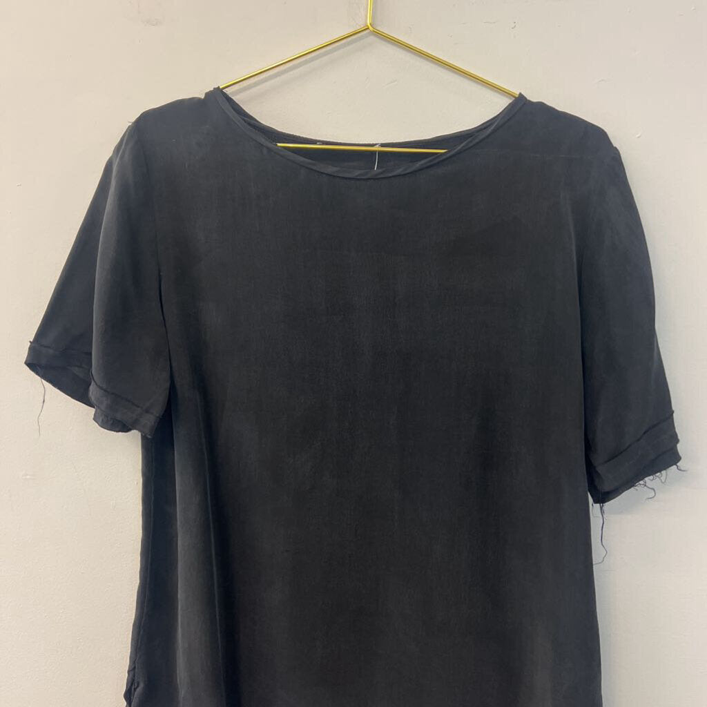 Anine Bing Black Soft Short Sleeve Frayed Edge Top Medium