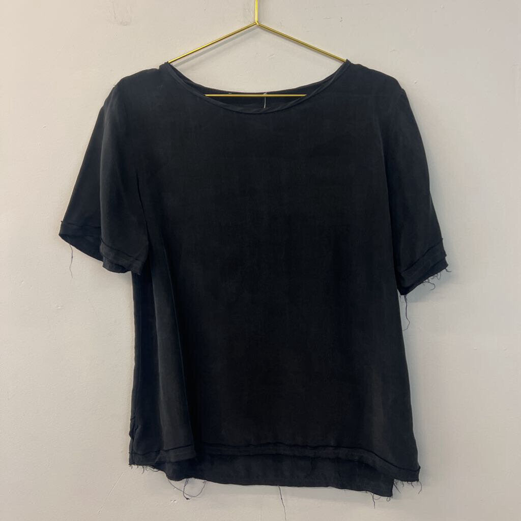 Anine Bing Black Soft Short Sleeve Frayed Edge Top Medium