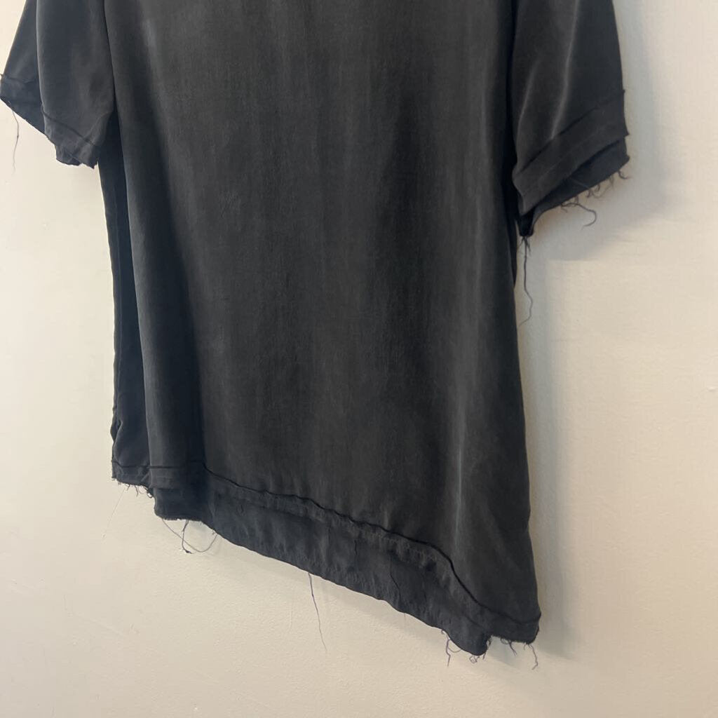 Anine Bing Black Soft Short Sleeve Frayed Edge Top Medium