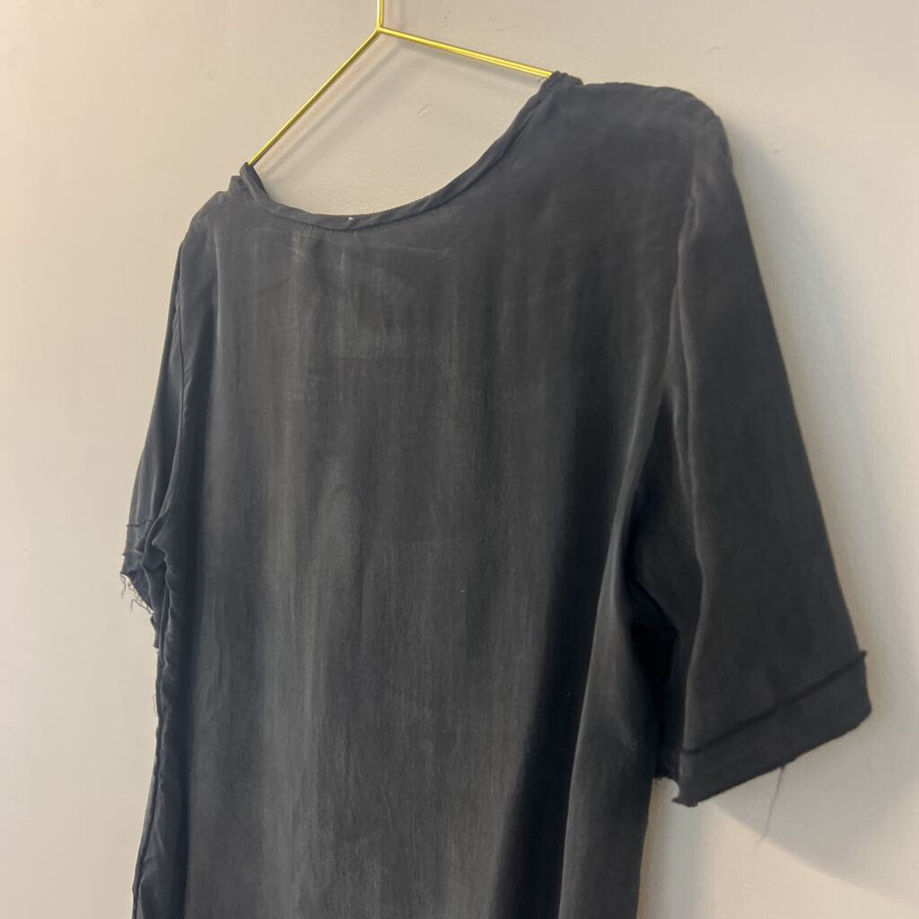 Anine Bing Black Soft Short Sleeve Frayed Edge Top Medium