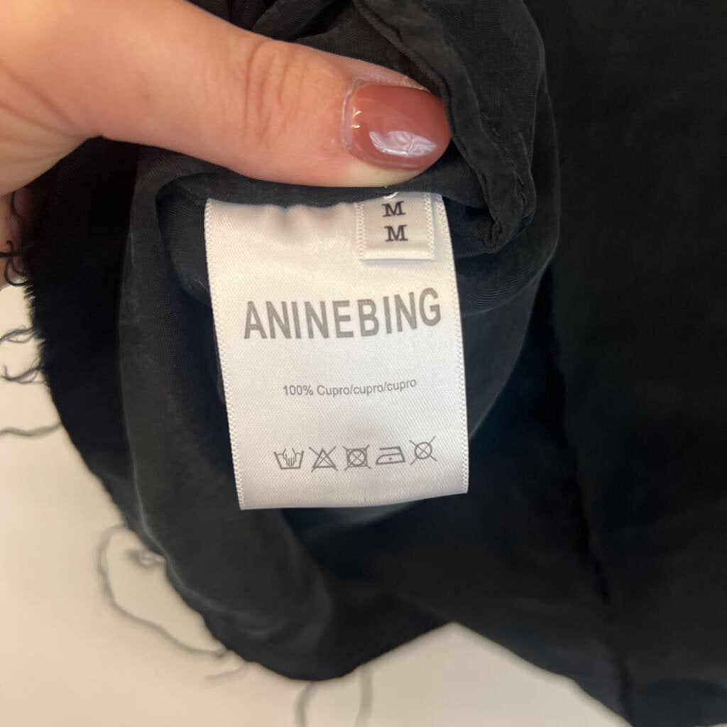 Anine Bing Black Soft Short Sleeve Frayed Edge Top Medium