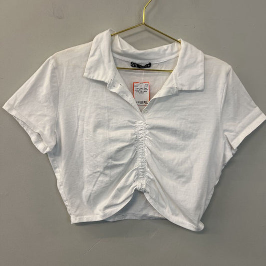 Zara White Short Sleeve Crop Top Large