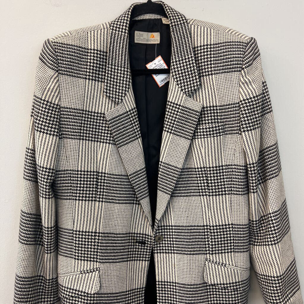 Vintage Liz Claiborne Black/ Cream Houdstooth Blazer Jacket 10