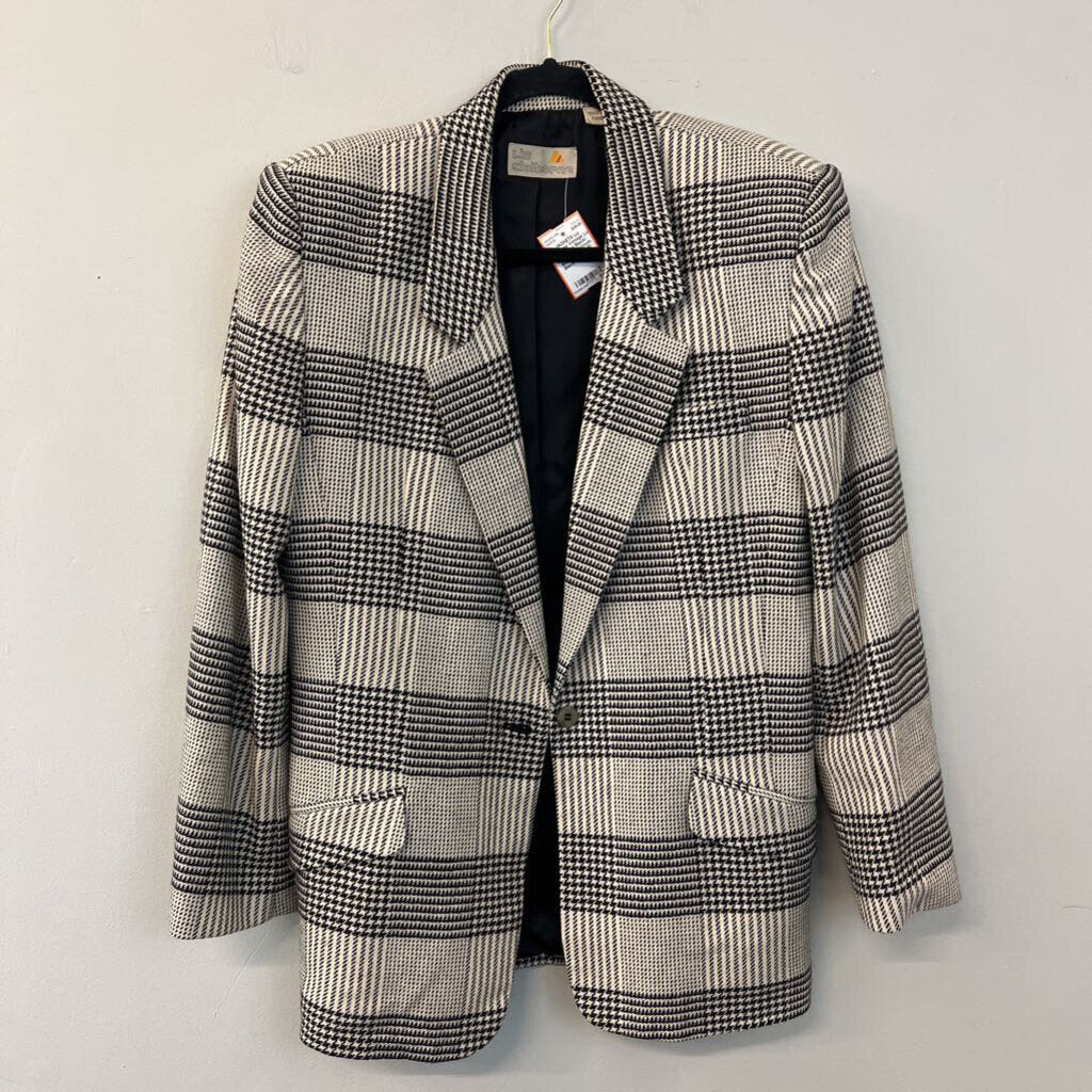 Vintage Liz Claiborne Black/ Cream Houdstooth Blazer Jacket 10