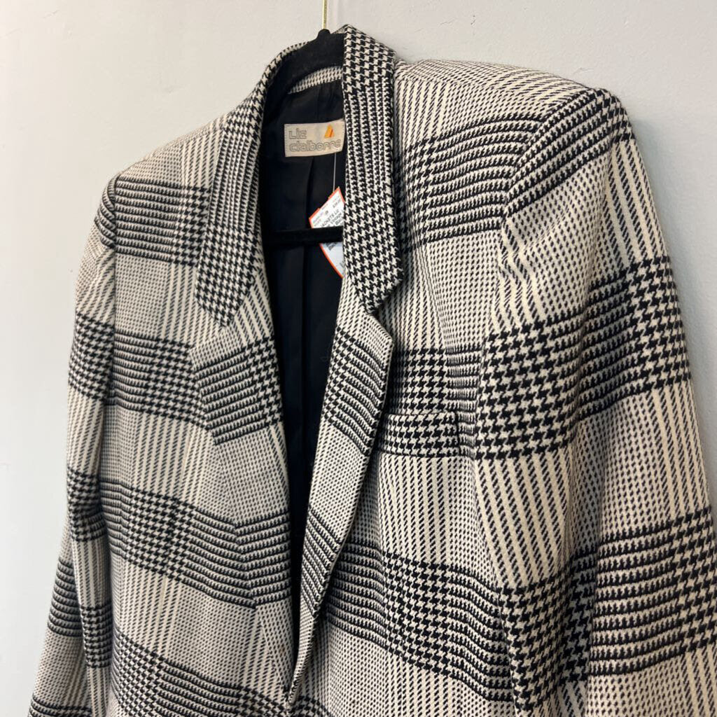 Vintage Liz Claiborne Black/ Cream Houdstooth Blazer Jacket 10