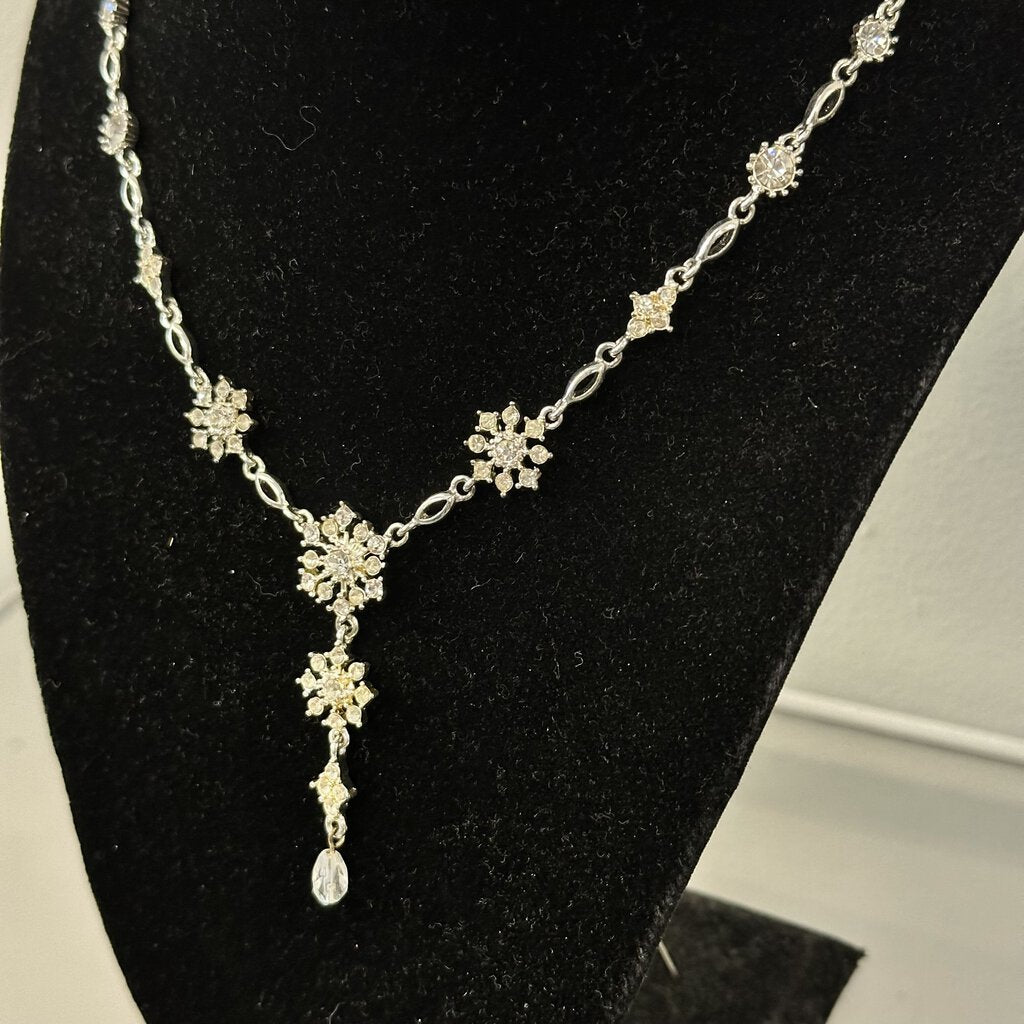 Silver/ Rhinestone Drop Necklace