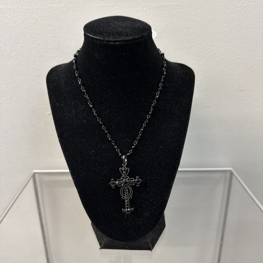 Black Stone Cross Necklace